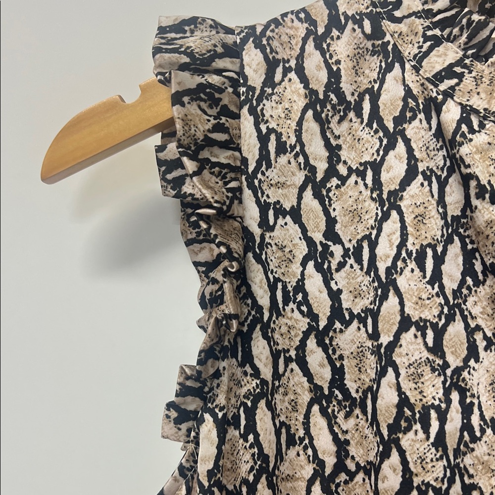 THML Maxi Dress, Snakeskin, Ruffle Tie Neck, Tiered, Sleeveless w/Ruffle, XS - Picture 5 of 9